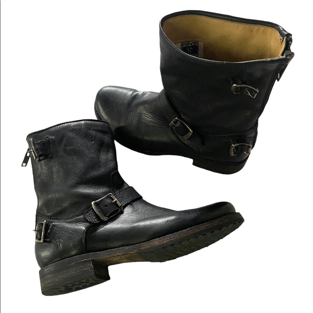 Vintage Frye Black Leather Moto Boots Size 9 1/2 B Made In Mexico